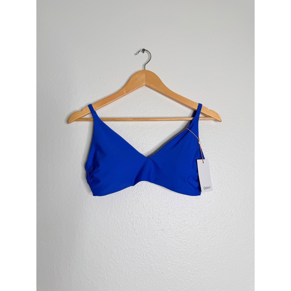 Quince Italian V-Neck Bikini Top Electric Blue V-Neck Adjustable Straps L NWT